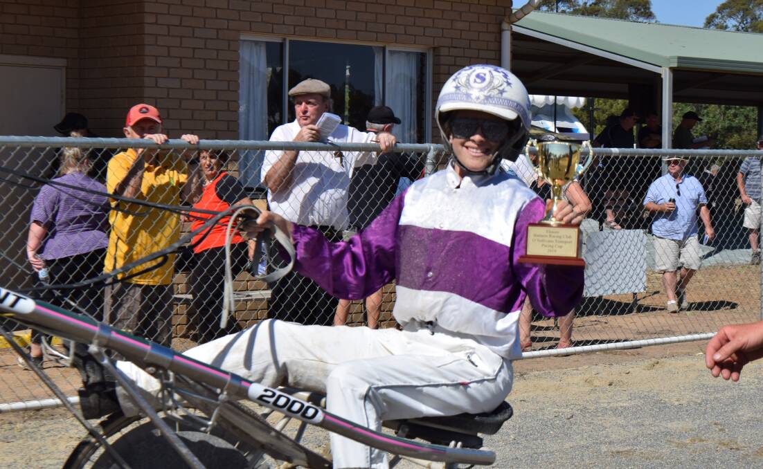 Shannon O'Sullivan following her win in the 2019 Elmore Pacing Cup. Picture: KIERAN ILES