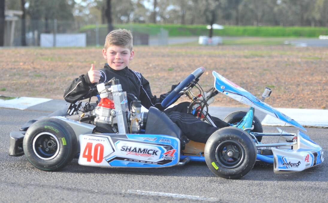 BRED FOR SPEED: Harry Arnett at one of his favourite places, the Bendigo Kart Club track at Maiden Gully. Picture: KIERAN ILES