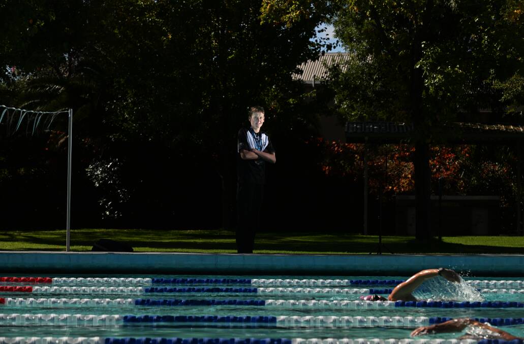 Henry Allan at his home away from home at the Bendigo East Swimming Pool. Picture by Darren Howe