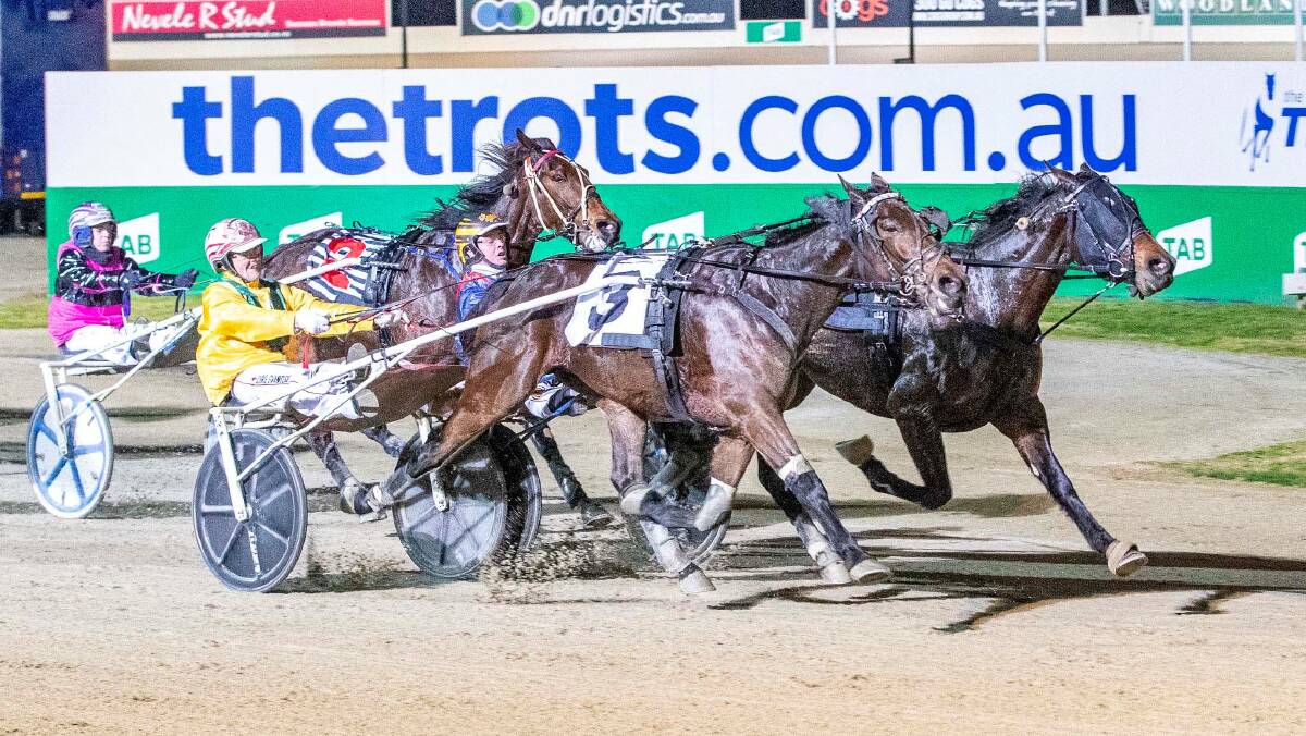 Bendigo trainer-driver Chris Svanosio steers Kyvalley Finn to Group 1 victory on Vicbred Super Series trotters finals night at Tabcorp Park Melton on Friday. Picture: STUART McCORMICK