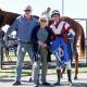 Gunbower trainer Tony Williams, wife Sue and Bendigo jockey John Keating celebrate their 100-1 success with the staying mare Shakhani. Picture: RACING PHOTOS
