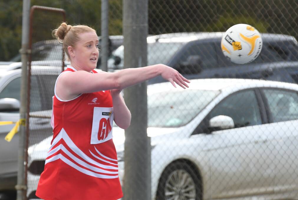 Elmore playing coach Allira Holmes will miss Saturday's final against fellow premiership rival White Hills at Gunbower with a hamstring injury and is in doubt for the rest of the Bloods' finals campaign. Picture: ANTHONY PINDA
