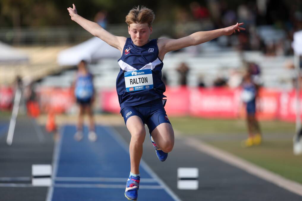 Nate Ralton, from Eaglehawk AC, hit a mark of 10.64m in triple jump to be seventh in the under-14s final. Picture by Scott Sidley