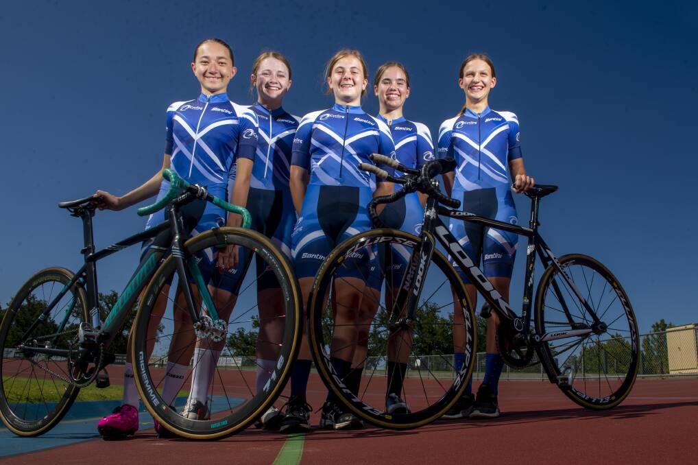 GIRL POWER: Haylee Jack, Ruby McLean, Milana Freer, Jasmine Eddy and Belinda Bailey will represent Victoria at the Cycling Australia National Junior Track Championships in Brisbane from March 18 to 22. Picture: DARREN HOWE