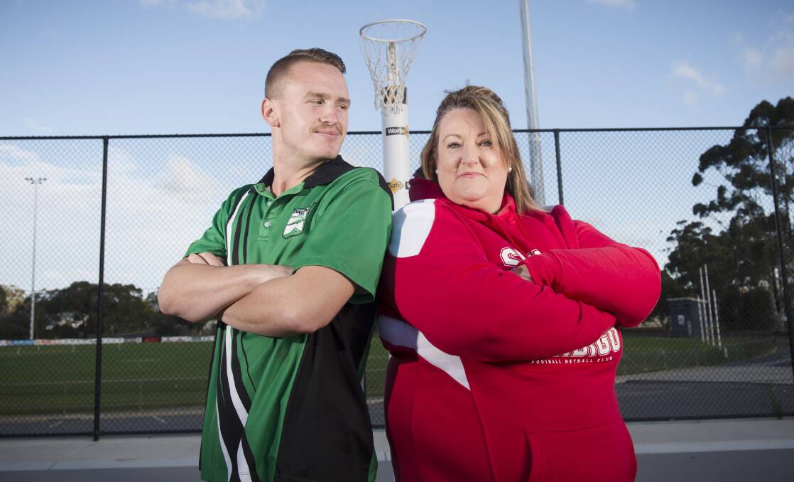 SIDELINED: Rival coaches Jayden Cowling and Jannelle Hobbs contemplate a late start to the Bendigo Footbal Netball League season. Picture: DARREN HOWE