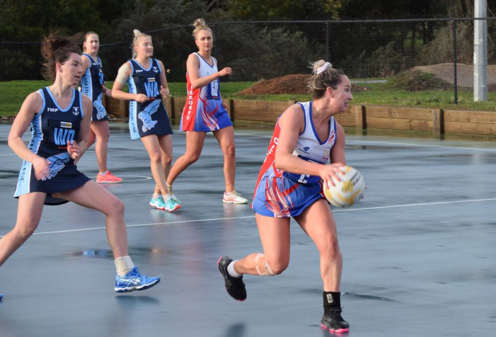 Tiana Newman attempts to lift Gisborne during the second half of Saturday's match against Eaglehawk. Picture: KIERAN ILES