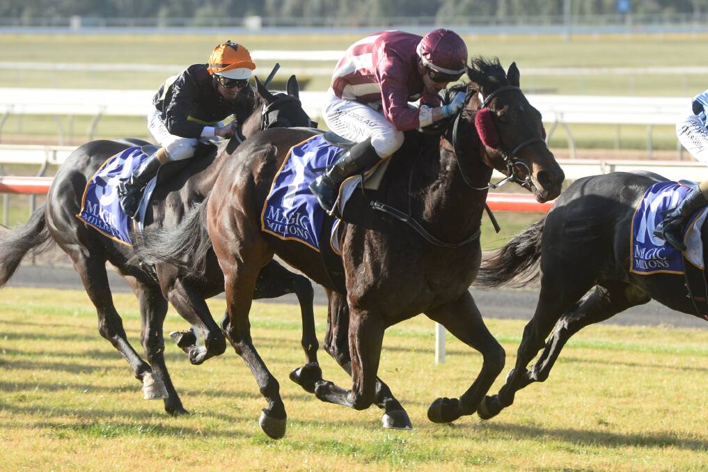 Tatunka and Dylan Dunn surge to victory at Seymour last Thursday. Picture: RACING PHOTOS