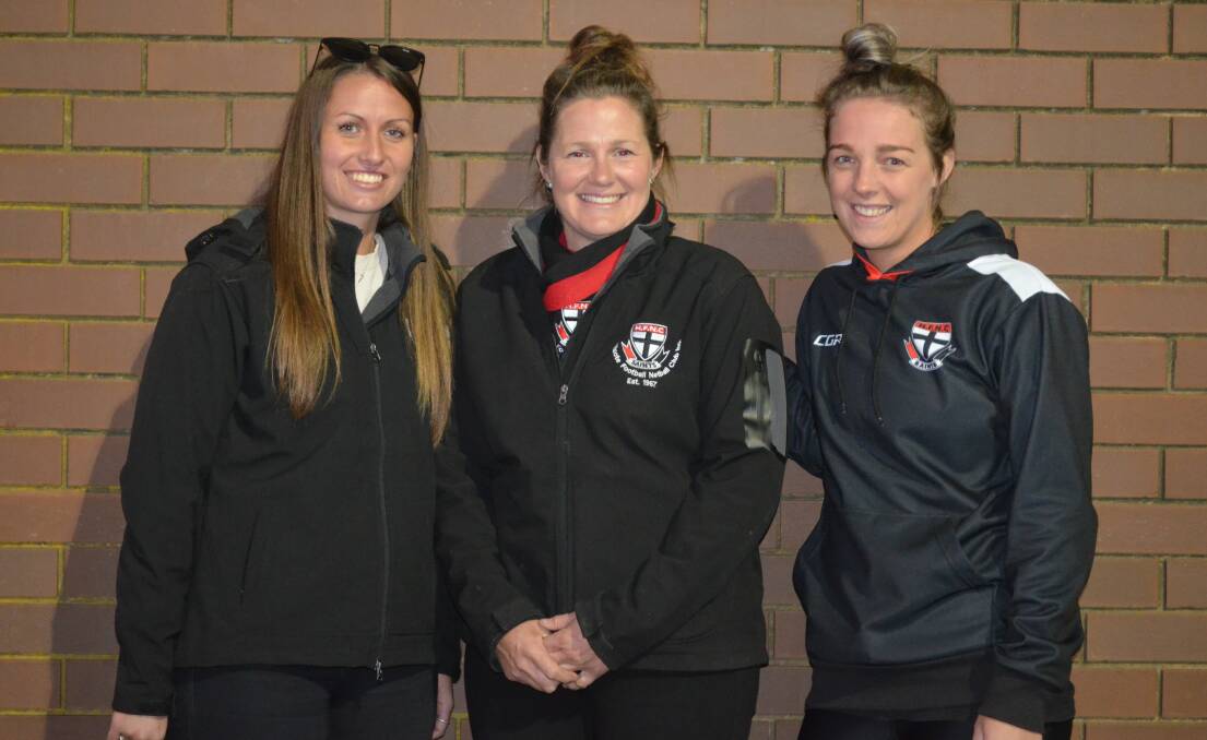 SAINTS ON THE MARCH: New signing Brooke Bolton, club president Rebecca Dickinson and reappointed coach Lorrae Closter will spearhead Heathcote's push up the HDFNL ladder in 2020.