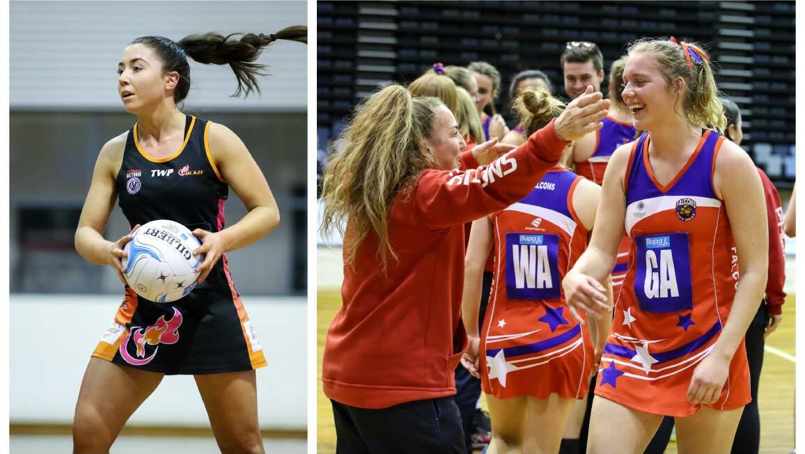 Meg Williams (North East Blaze) and Chloe Langley (City West Falcons) played in VNL premierships during the 2019 season. Pictures: GRANT TREEBY