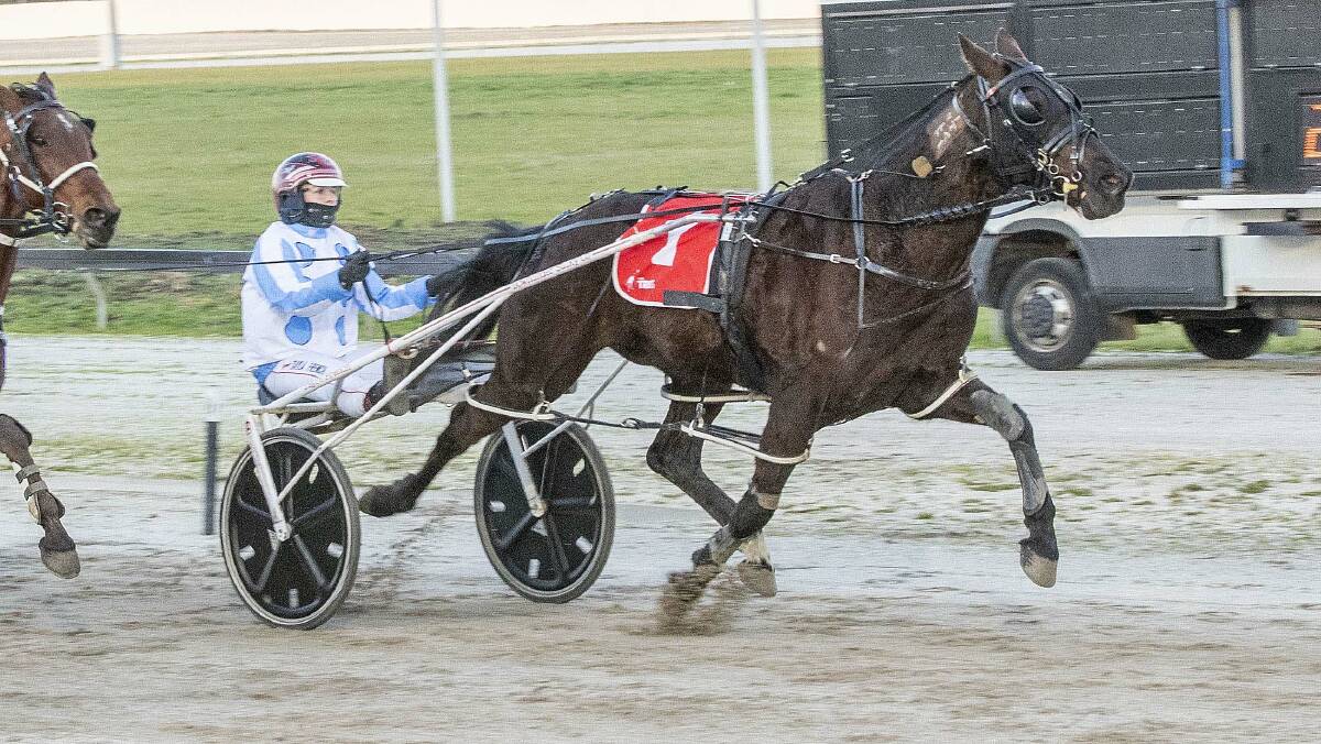 BRILLIANT START TO THE NIGHT: Tayla French combines with Sutton Grange trainer Leigh Graham for a victory with Azza at Geelong on Saturday night. Picture: STUART McCORMICK