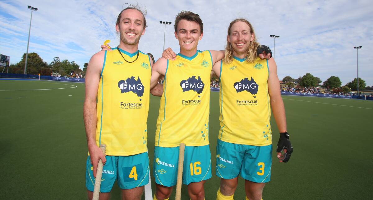 DEBUTANTES: Jake Harvie, Tim Howard and Corey Weyer all played their first game for the Kookaburras on Sunday in Bendigo.