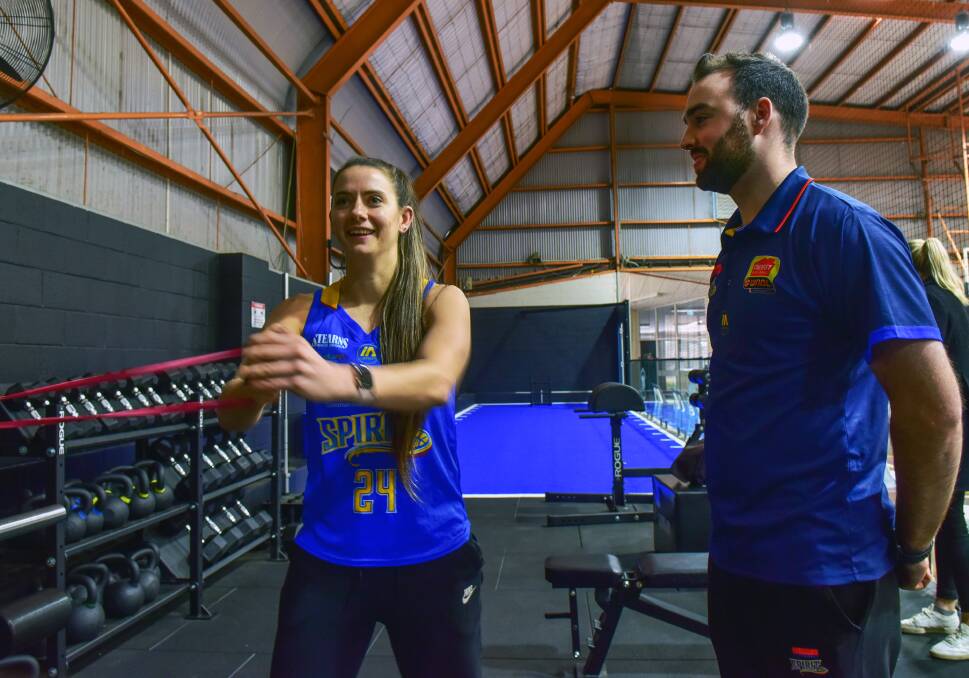 MVP'S BACK: Tessa Lavey gets down to work in the the Healthy Mates high performance hub at Bendigo Stadium. Picture: BRENDAN McCARTHY