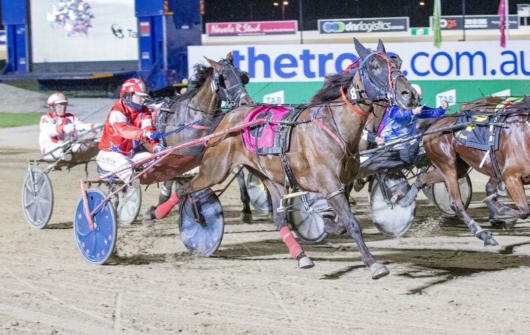 Maorishadow, driven by Denbeigh Wade, wins the Vicbred Platinum Trotting Mares Sprint Championship at Tabcorp Park Melton in January of 2020. Picture: STUART McCORMICK
