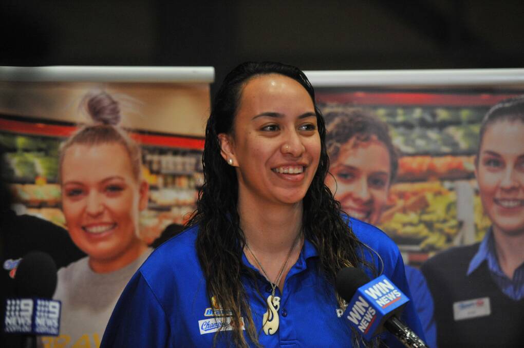 PUMPED UP: Bendigo Braves star Ashleigh Karaitiana fronts the media on Tuesday morning at Bendigo Stadium. The 26-year-old heads into Saturday's SEABL national grand final in excellent form. Picture: KIERAN ILES