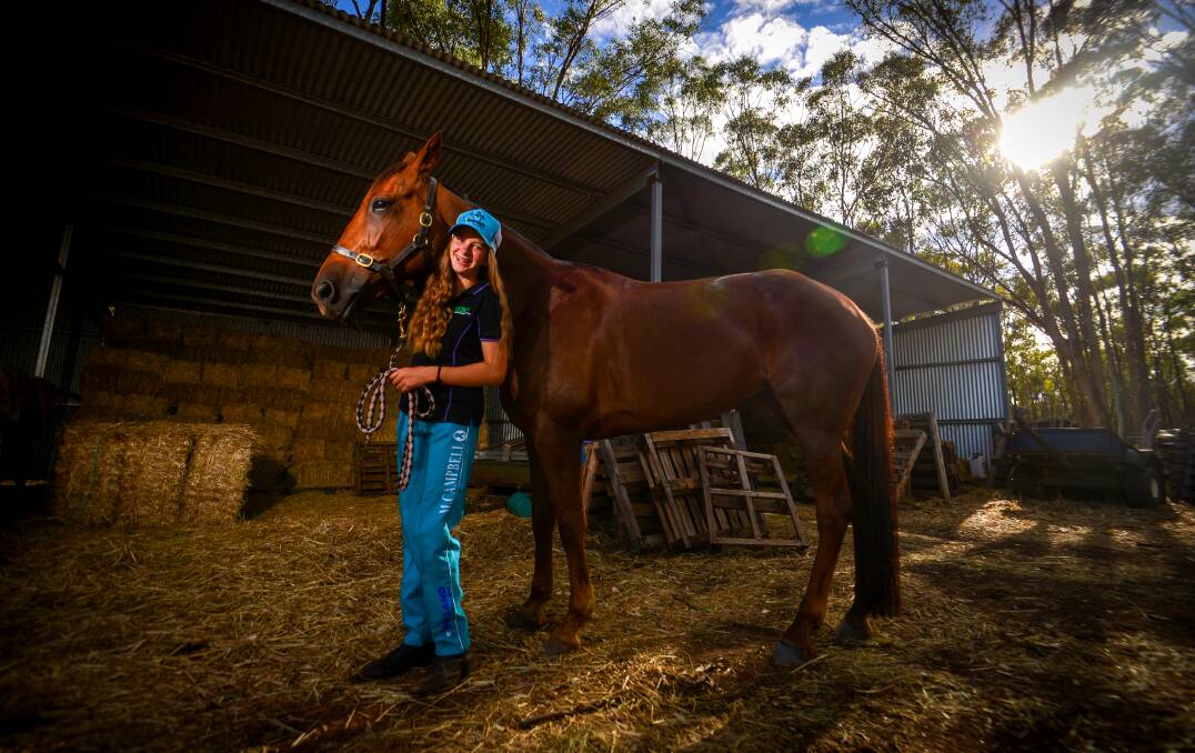 Holi Campbell with Lucinda Mac, who will contest heat one of the Lyn McPherson Memorial Breed For Speed Gold Series at Lord's Raceway on Thursday night. Lucinda Mac is trained by Holi's mother Maree Campbell at Maiden Gully. Picture: DARREN HOWE
