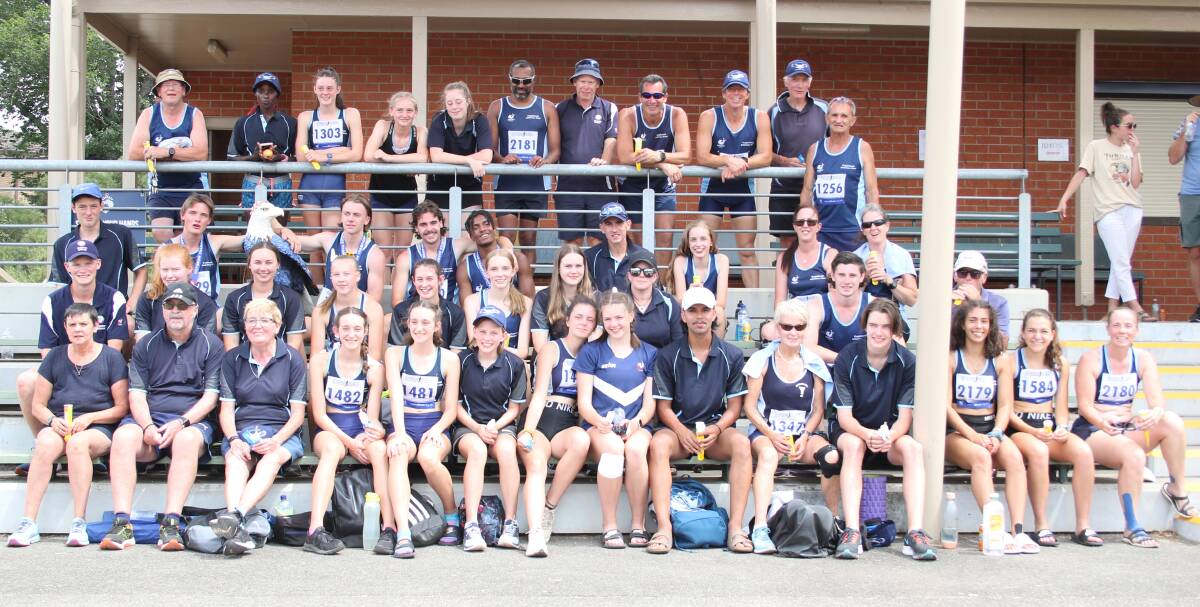 Eaglehawk AC athletes and officials celebrate their 2021 Athletics Victoria country championships success in Ballarat. Picture: MAYA KADRI