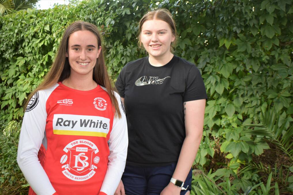 PUMPED: Keiarah Brooks (left) and young South Bendigo recruit Abbey Grindal are aiming to lift the Bloods into the upper echelons of the BFNL A-grade netball ladder. Picture: KIERAN ILES
