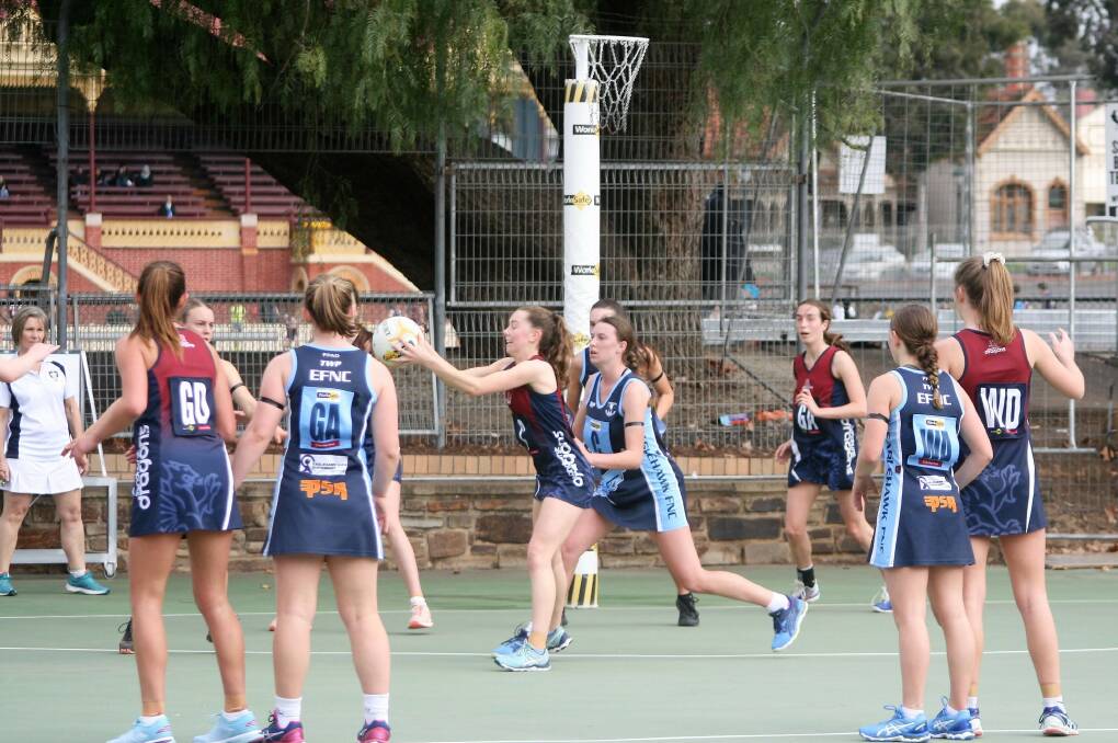Darcy Williams takes control for Sandhurst against Eaglehawk. Picture courtesy SANDHURST FOOTBALL NETBALL CLUB