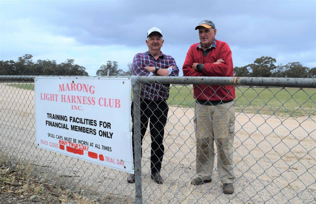 TRACK FIGHT: Trots Clubs Victoria delegate John Campbell (left) and Marong Light Harness Club president Wally Newton are opposing plans to close the trotting track at Malone Park and force the club into a move to Sebastian. Picture: KIERAN ILES