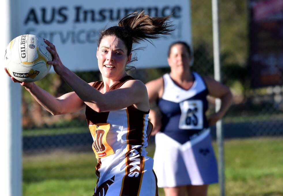 Georgia Creighton (pictured) and Jessica Cox have proven key acquisitions for Huntly during the 2019 HDFNL nA-grade netball season. Picture: DARREN HOWE