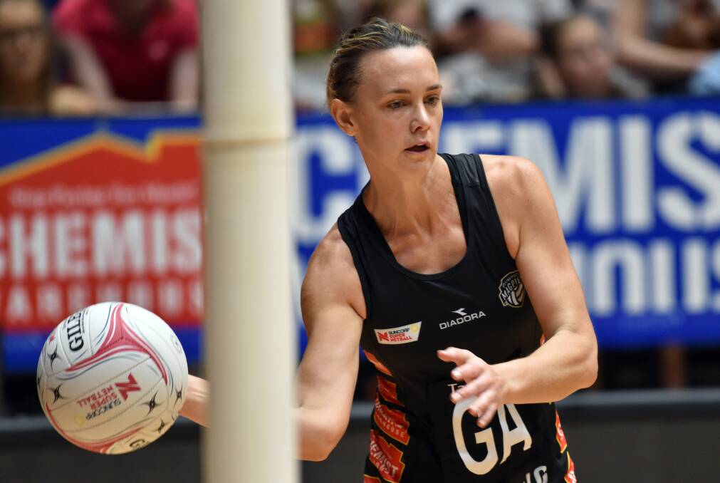 Magpies goal attack Nat Medhurst will line-up against her former club West Coast Fever in Bendigo on Saturday. Picture: GLENN DANIELS