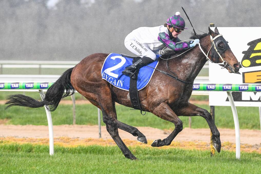 Southern Turf, ridden by Tayla Childs wins the RMBL Investments Rising Stars BM58 Handicap at Kyneton on Wednesday. Picture: NATARSHA MORELLO/RACING PHOTOS