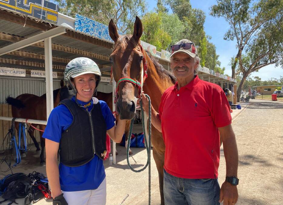 Ellen Tormey and Terry Gange celebrate their success with Happaslarry at Charlton on Monday. The pair made it a pair of wins together later in the day following a win with Mister Jimaringle.
