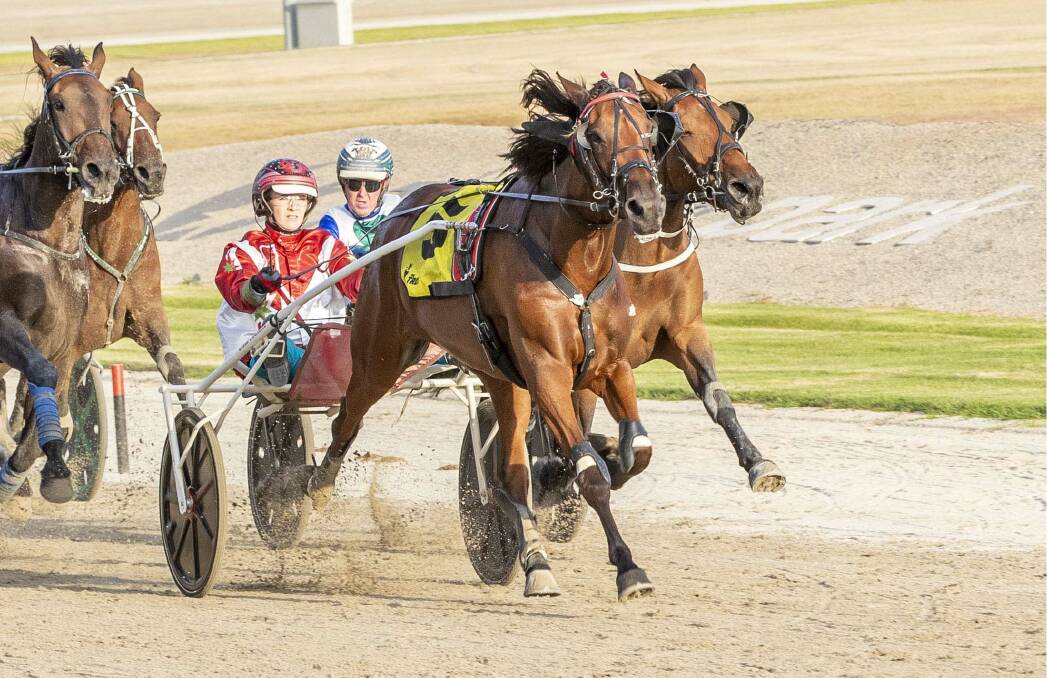 Aldebaran Alissa, driven by Tayla French, scores a sentimental win in the Group 3 Lyn McPherson Memorial Breed For Speed Silver Series Final at Tabcorp Park Melton last Saturday night. Picture: STUART McCORMICK