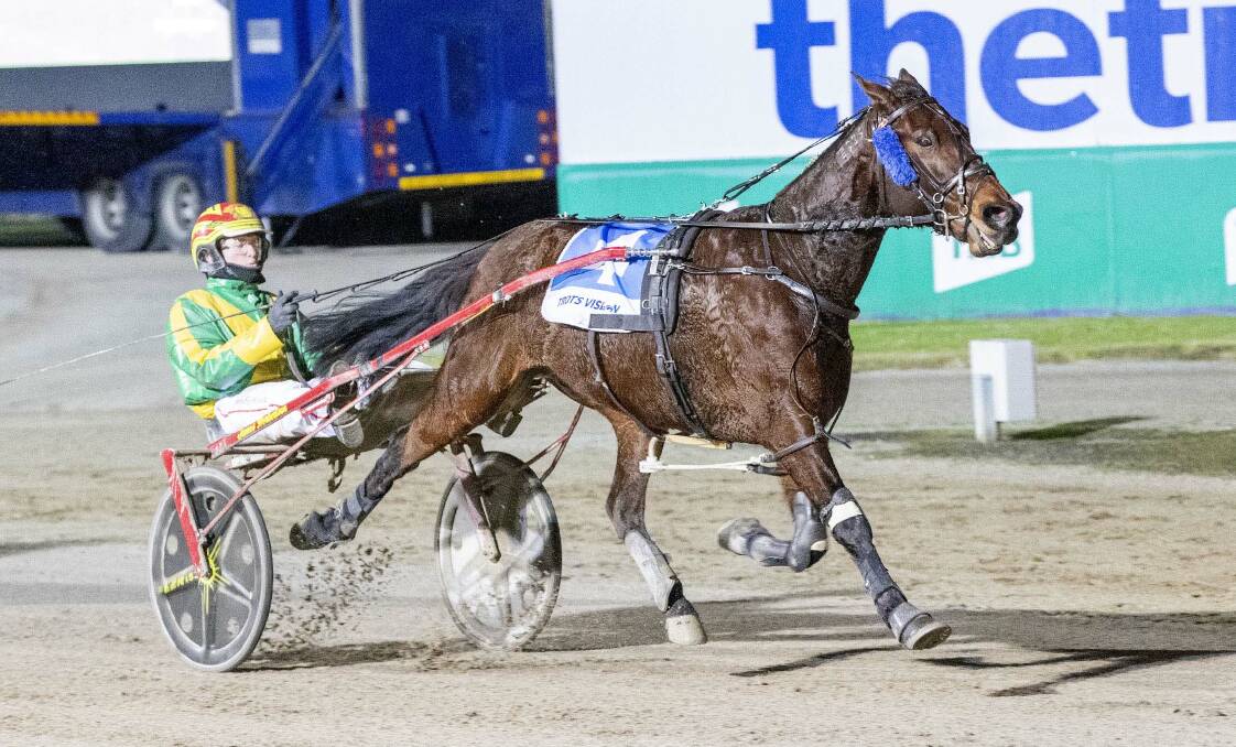 James Herbertson steers the Ross Graham-trained Nephew Of Sonoko to a convincing win at Tabcorp Park Melton on Saturday night. Picture: STUART McCORMICK