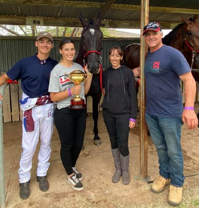 Ryan, Abby, Naomi and Shane Sanderson savour Ouyen Cup success following their victory with Blaster Ranger.