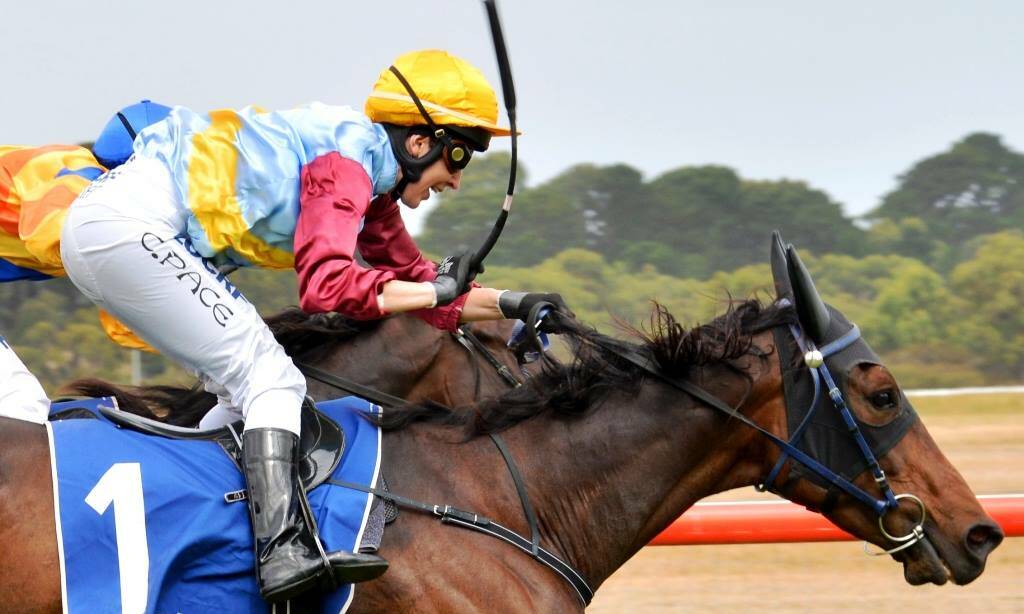 TOP OF THE PACK: Courtney Pace wins aboard the Julie Crosbie-trained Eco Road at Balnarring on Sunday. Picture: PicnicBet.com