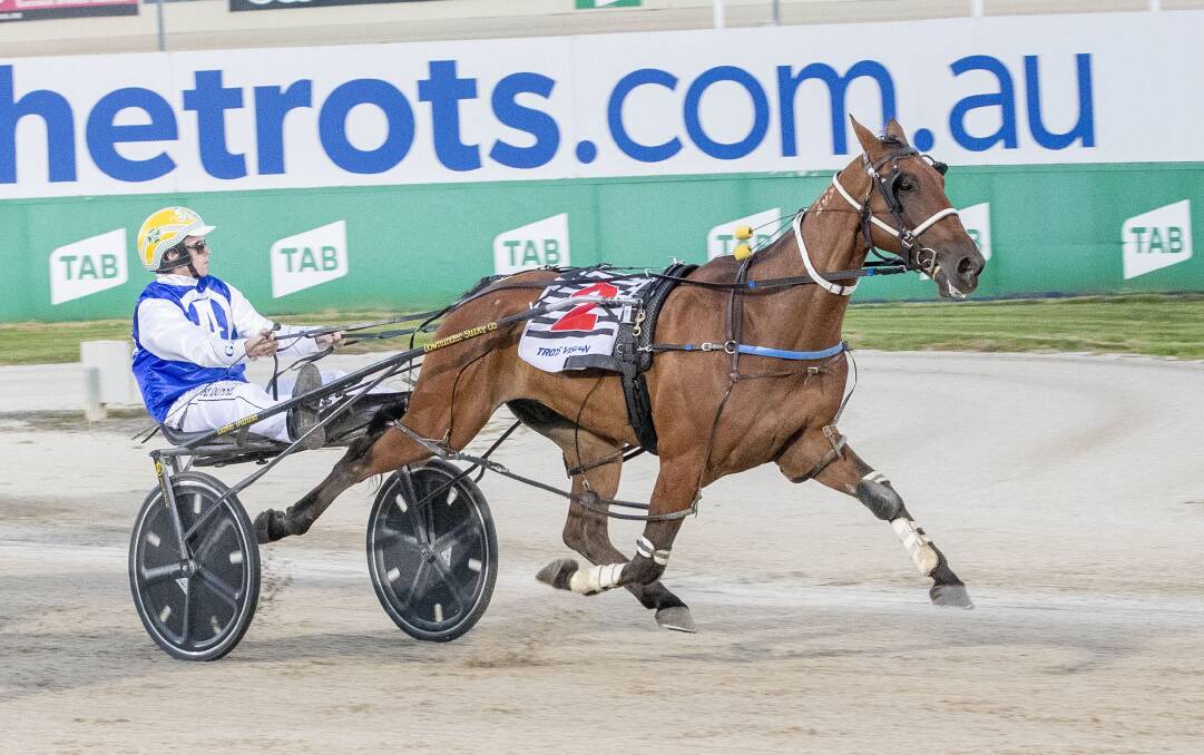 SATISFYING WIN: Luke Dunne steers the nine-year-old gelding Real Dash to victory at harness racing headquarters at Melton on February 18. Picture: STUART McCORMICK