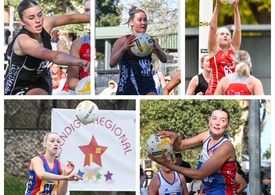 Clockwise from top left: Megan Wilson, Shae Clifford, Chloe Langley, Torie Skrijel and Mia McCrann-Peters are among the 12 players named in the Bendigo Strikers' 23-and-under squad for the new VNL club's debut season in 2024.
