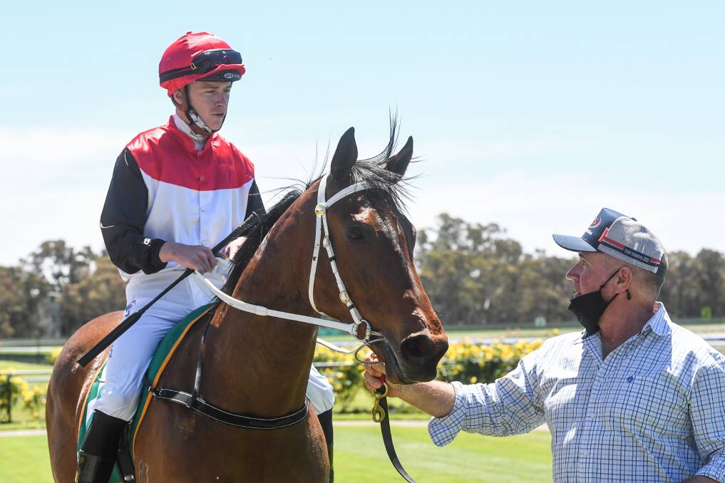 Patrick Moloney returns to the mounting yard following his wn on Snappy Secret. Picture: RACCING PHOTOS