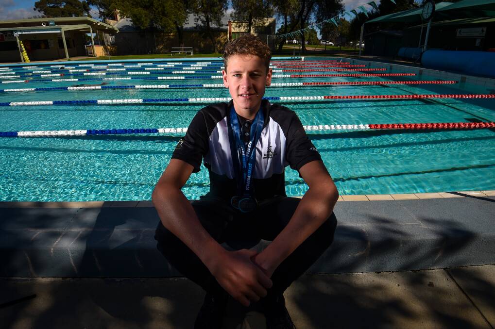 Bendigo East swimmer Henry Allan back at his home pool after winning multiple medals at this month's Australian Age Championships. Picture by Darren Howe 