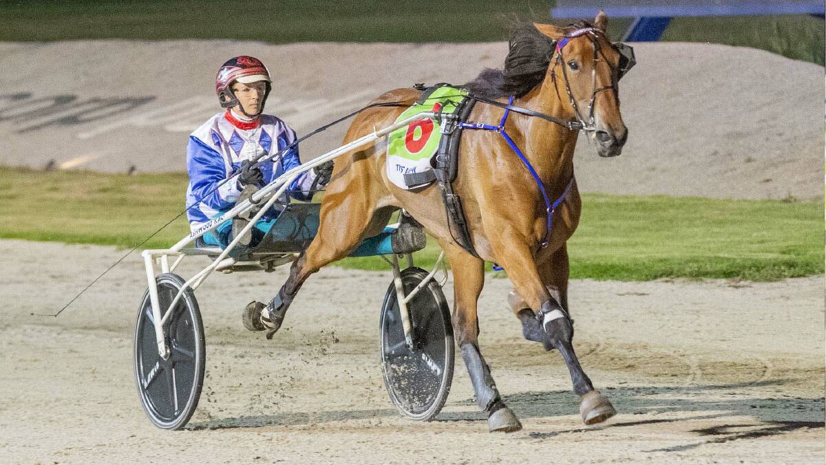 Tayla French and La Serena win the Group 2 Vicbred Platinum Trotting Mares Sprint Championship at Melton earlier this year. Picture: STUART McCORMICK