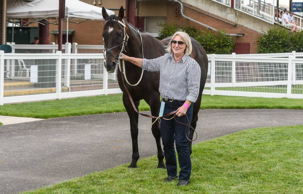 Janet Wicks with her much-loved sprinter My Boy Nick following a win at Kilmore earlier this year. Picture: BRETT HOLBURT/RACING PHOTOS