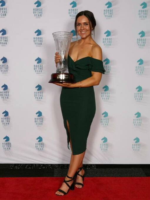 START OF A BIG SEVEN DAYS: Shelbourne trainer Kate Hargreaves with the Maori's Idol Trotting Championship trophy won by Well Defined. Picture: SDP MEDIA