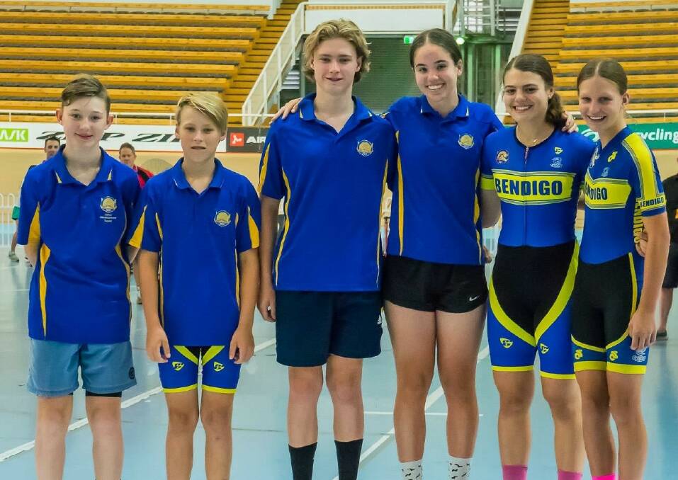 DREAM TEAM: Angus Gill, Nate Hadden, Jackson Hadden, Jasmine Eddy, Alessia Mccaig and Belinda Bailey celebrate their success at the National Junior Track Series. Picture supplied