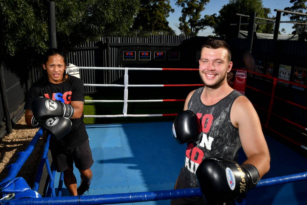 Dino Rafaeles and Brad Morgan have resumed training at the Vinton Street Gym in California Gully. Picture: NONI HYETT