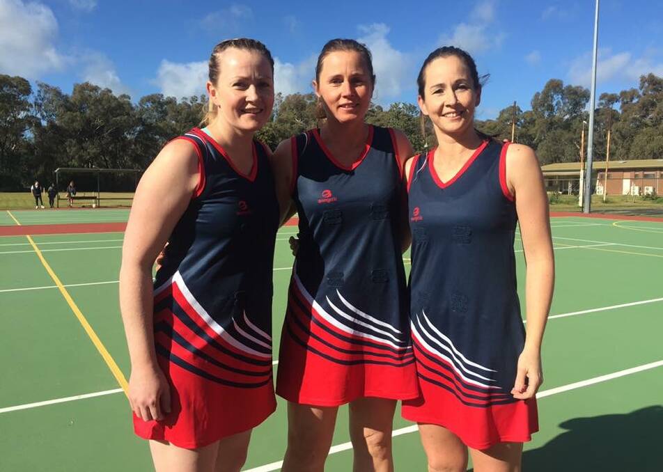 Lauren Rogers, Nicky Lawry and Erin Boyd are chasing premiership glory together in Calivil United's B-grade team.