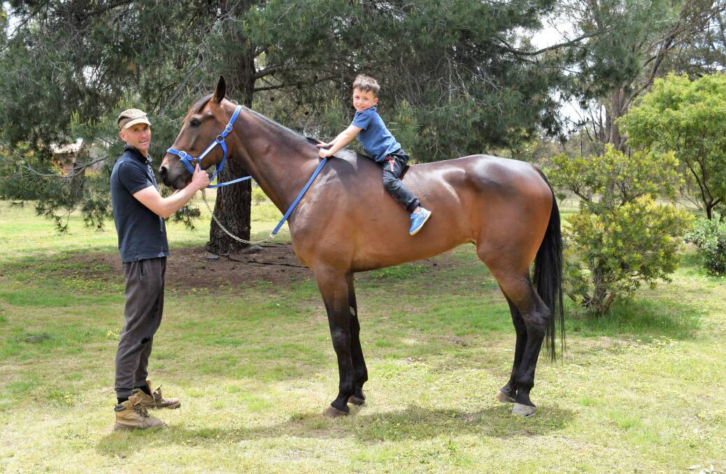 Anthony Crossland and son Levi with Elmore Trotters Cup winner Rules Dont Apply. Picture: KIERAN ILES