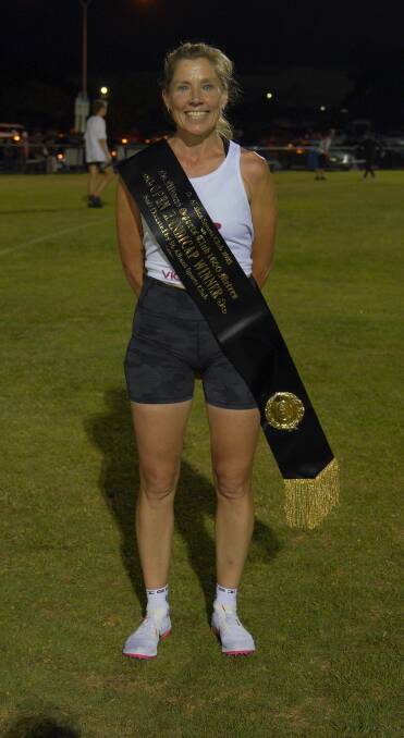 Ingrid Woodward with the coveted St Albans Gift open 1600m winner's sash. It's the second sash she has won this year. Picture: jamesonsphotography