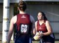 Goal shooter Bec Smith starred for Sandhurst in a 63-goal win against Eaglehawk at the QEO on Saturday. Picture: NONI HYETT