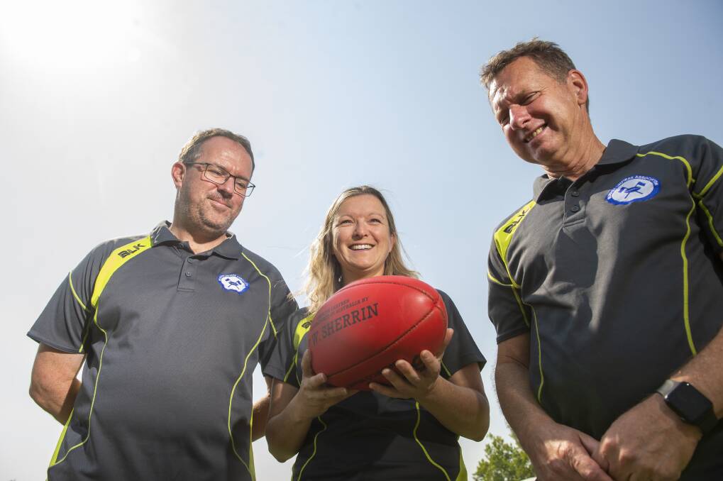 Mark Snell, Paula Shay and Dale Caldwell are part of a nine-member group from Bendigo headed to India early in the new year to help run the AFL India National Championships. Picture: DARREN HOWE