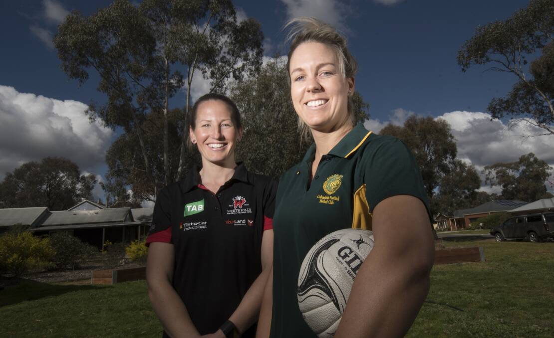 FRIENDLY FOES: White Hills coach Lauren Bowles and experienced Colbinabbin defender Holly Guerra are ready for Saturday's HDFNL A-grade grand final at Huntly. The Demons and Grasshoppers will meet in the premiership decider for the third straight year. Picture: DARREN HOWE