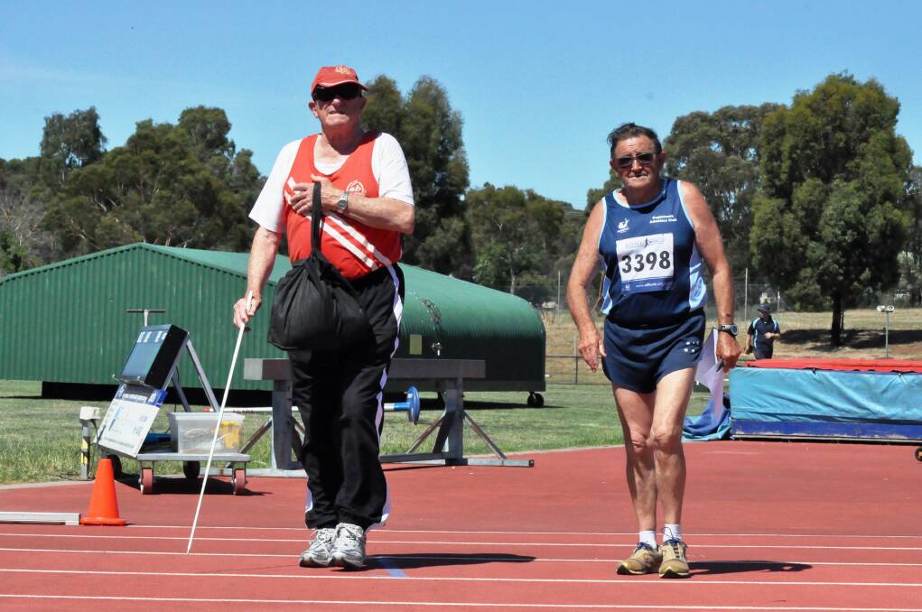 South Bendigo Athletic Club legend Ron Nancarrow (left) with his long-time friendly rival Geoff Major in December 2016. The two were still competing against each into their early-80s.
