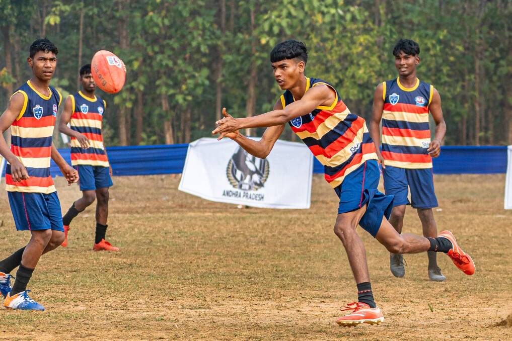 The Jharkhand Crows players show the style that won them both the senior and junior titles at the 2024 AFL India National Championships. Picture supplied by AFL India