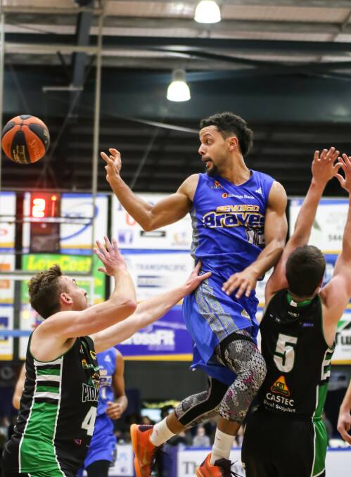 Dyami Starks was more than a handful for the Mount Gambier Pioneers on Saturday night, leading the Bendigo Braves with a season-high 32 points. Picture: CRAIG DILKS PHOTOGRAPHY