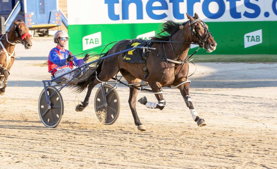 The Keitch Cotchin-trained Betternbetter, driven by Greg Sugars, wins the Pridmore Electrics Three-Year-Old Final at Tabcorp Park Melton on Friday. Picture: STUART McCORMICK